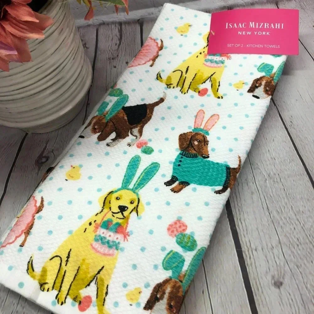 Dachshund bunny ears kitchen towel set of 2 Isaac mizrahi